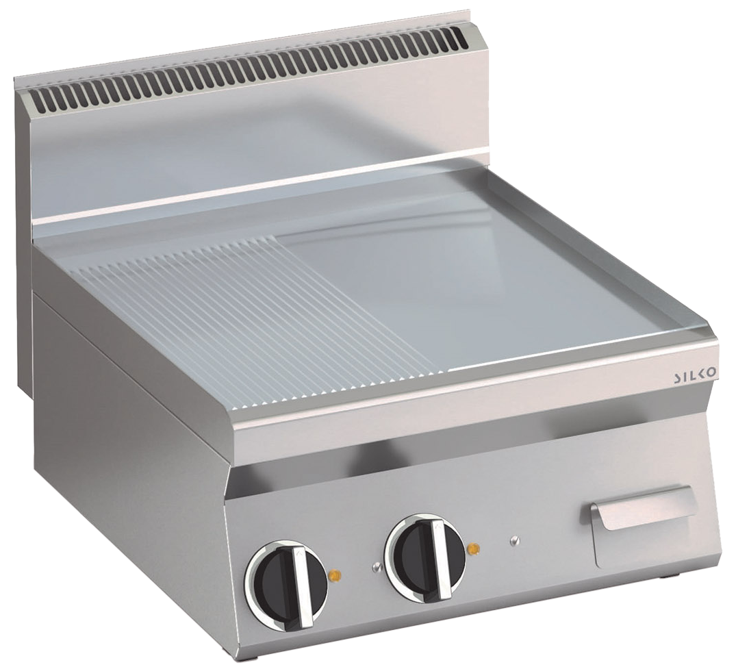 Elektro Grillplatte glatt hartverchromt mit 2 Heizzonen Tischgerät