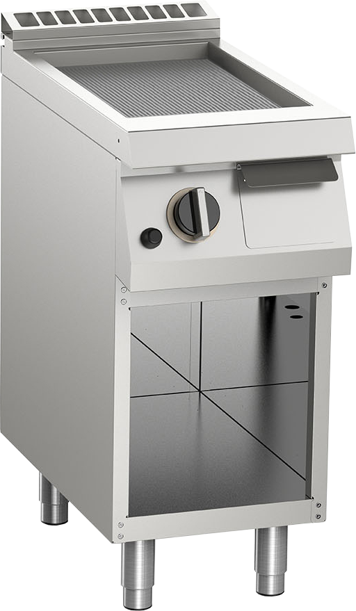 Gas-Grillplatte gerillt aus Edelstahl 6 kW mit 1 Heizzone offener Unterbau