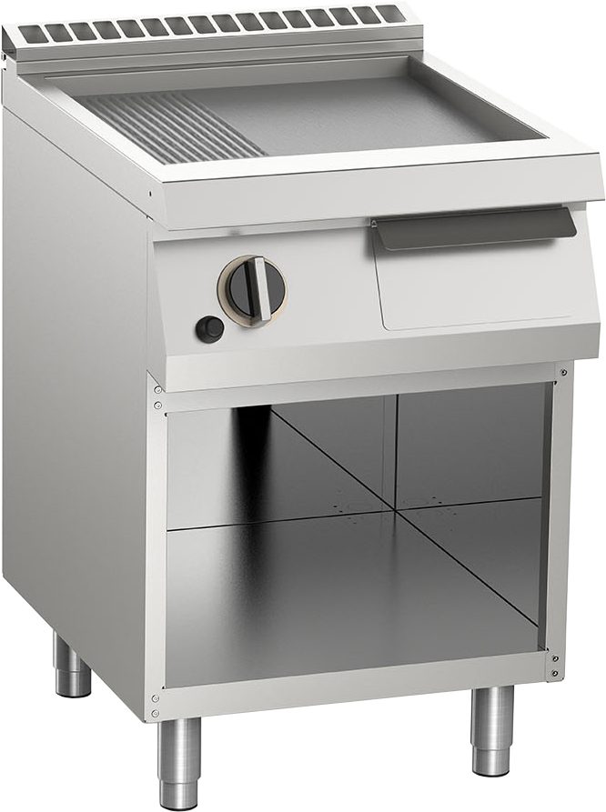 Gas-Grillplatte glatt aus Edelstahl 9kW mit 1 Heizzone offener Unterbau