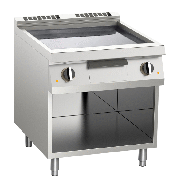 Gas-Grillplatte glatt aus Edelstahl 12kW mit 2 Heizzonen offener Unterbau