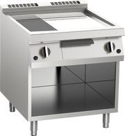 Gas-Grillplatte geteilt verchromt 14kW mit 2 Heizzonen offener Unterbau