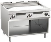 Gas-Grillplatte glatt verchromt 21kW mit 3 Heizzonen offener Unterbau