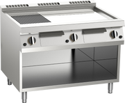 Gas-Grillplatte geteilt verchromt 21kW mit 3 Heizzonen offener Unterbau