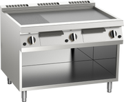 Gas-Grillplatte aus Edelstahl 2/3 glatt + 1/3 gerillt 18kW offener Unterbau