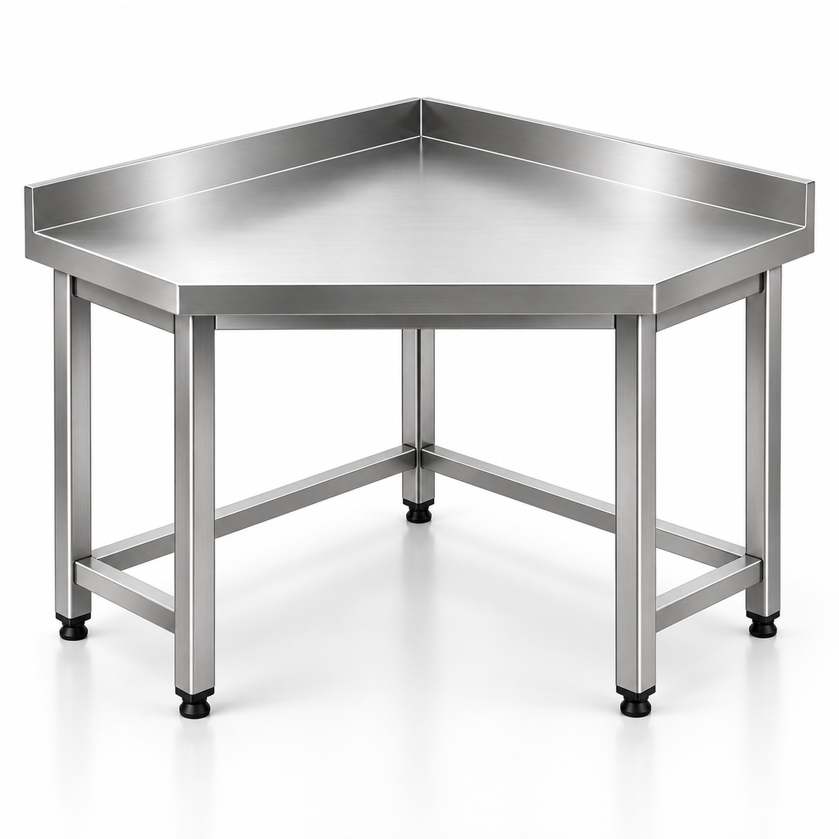 Edelstahl-Eck-Arbeitstisch mit U-Verstrebung B 850 mm × T 850 mm mit 50 mm Aufkantung – vollverschweißt